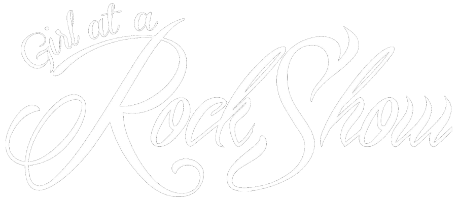 Girl at a Rock Show logo in white with a clear background